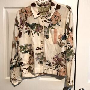 Mystree Womens Floral Linen Blend Jacket Size Small